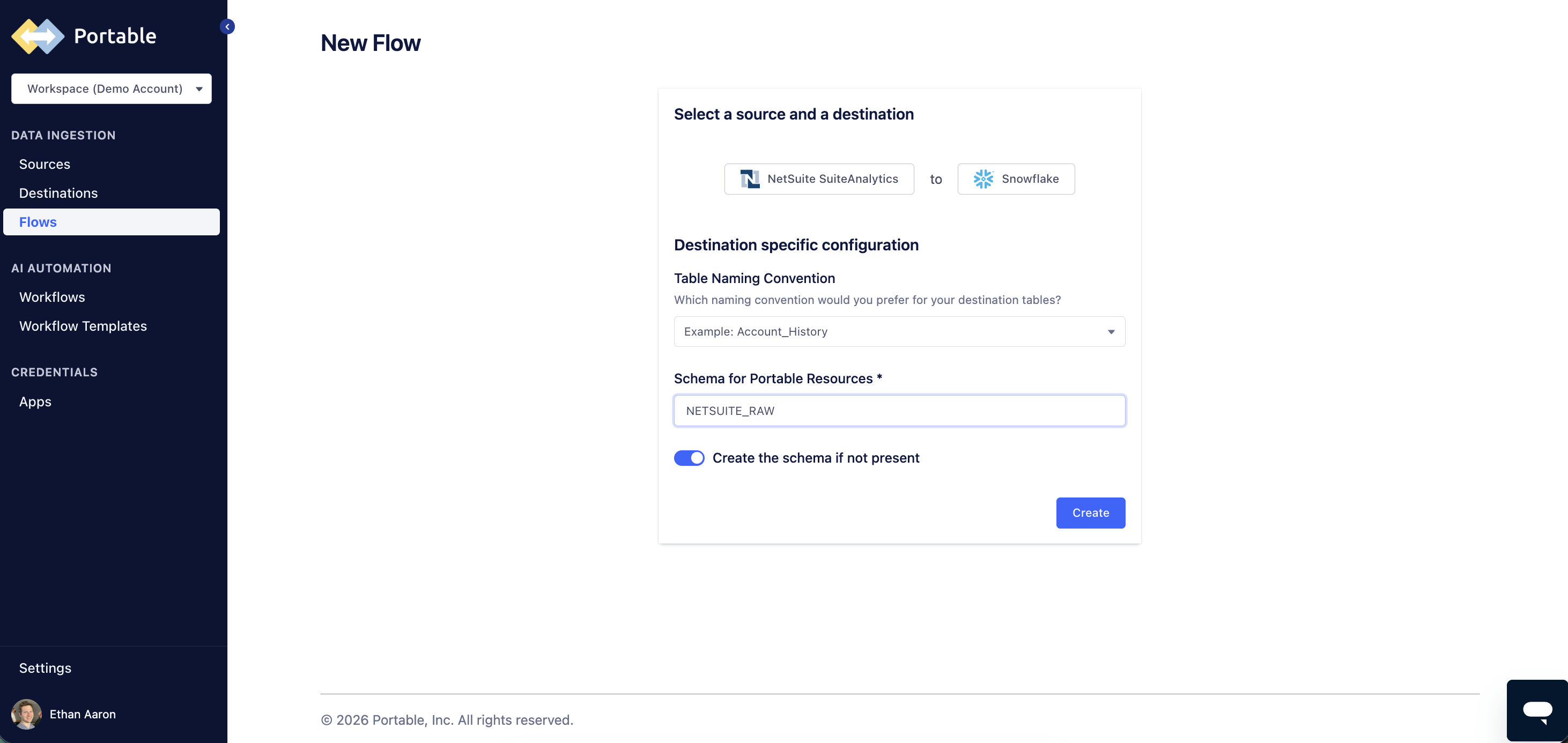 Configure New Data Flow from NetSuite to Snowflake
